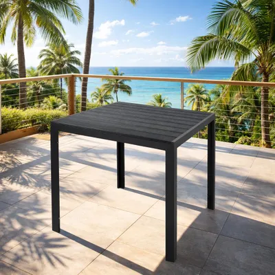 Holzimitat Gartentisch Outdoortisch Esstisch Aluminium schwarz 80x80cm