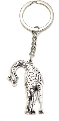 Image de Onwomania Porte-clés Girafe qui se penche Argent Métal Pendentif Charm