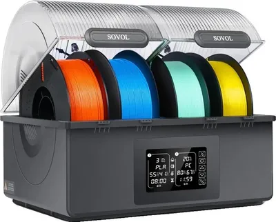 Zdjęcie produktu dla Suszarka do filamentów, maksymalna temperatura 85°C, pojemność na 4 szpule, podwójne komory grzewcze, cyrkulacja powietrza 360°, automatyczne osuszanie