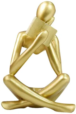 Immagine prodotto di Uniqoos® Scultura decorativa in resina dorata, raffigurante una "Donna che legge", dimensioni 20 x 13,4 x 10,5 cm – Oggetto decorativo per soggiorno, ufficio, libreria