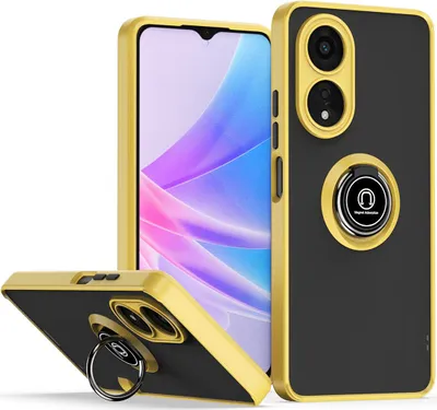 Produktbild von Hülle für Oppo A78 5G Ring Halter Ständer Matte Transluzent TPU Bumper Stoßfest Schutzhülle Gelb