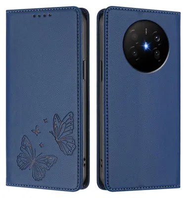 Obrázek produktu pro Kožené pouzdro pro Huawei Mate 70 Air, motýlí ražbou, peněženkové flip pouzdro se stojánkem Tmavě modrá