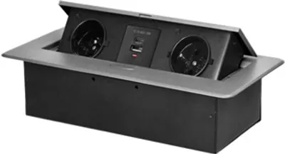 Obrázek produktu pro Výklopný blok zapuštěný ORNO OR-GM-9034/G, 2x 230V, 1x USB-A, 1x USB-C, stříbrná