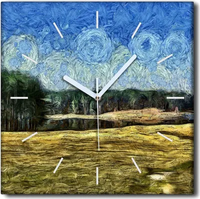 Produktbild von Coloray Uhr auf Leinwand 30x30 cm Wand Uhr Dekoration Wohnzimmer Segeltuch weiße Zeiger -Natur Frühlingsmeer.