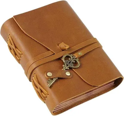 Produktbild von Retro Reisejournal mit Schloss - 300 leere Seiten - Ideal Geschenk - 18x13cm - Braun - Leder gebunden - Handgemacht