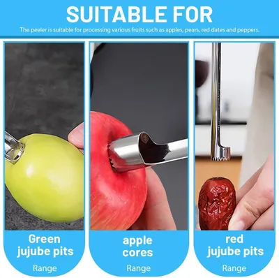Produktbild von Apfelentkerner, 4 Pcs Apfelausstecher, Apfelentkernungsset, Fruchtkernentferner aus Edelstahl, Multifunktionswerkzeug für Haushalt und Küche Zum Entfernen von Fruchtkernen