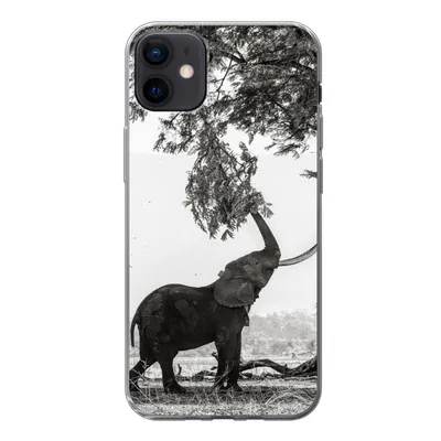 Produktbild von MuchoWow® Handyhülle Schutzhülle Hülle für iPhone 12 mini Elefant - Baum - Tiere - Schwarz und weiß Silikon Softcase Handy Hülle - Bild