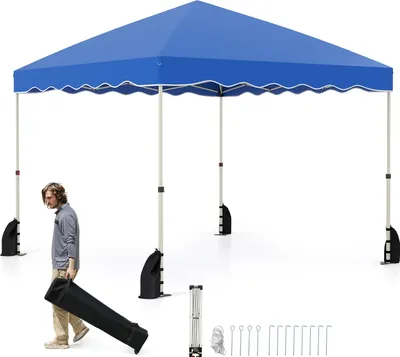 Produktbild von COSTWAY Pavillon 3x3m, Faltpavillon mit Rolltasche 4 Windseile, 4 Sandsäcke & 8 Heringe, Gartenzelt winterfest wasserdicht Gartenpavillon Blau