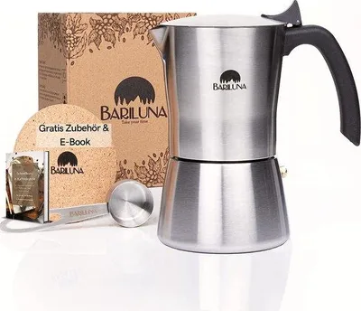 Immagine prodotto di Cucina da campeggio compatta in acciaio inossidabile, 4-6 tazze, 150-300 ml; moka in alluminio per caffè, 4 tazze, 150 ml