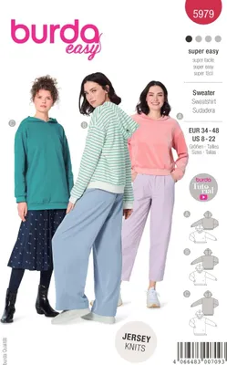 Produktbild von Burda Schnitt 5979 - Kapuzenpullover, langer Pullover, Fleece-Pullover
