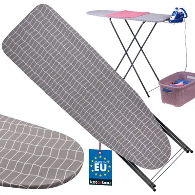 Image de Table à repasser KOTARBAU® Table à repasser réglable 118 x 36 cm avec support pour fer à repasser et housse de protection Motif à carreaux gris