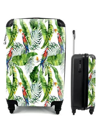 Produktbild von MuchoWow® Koffer Handgepäck Trolley Rollkoffer Kleine Reisekoffer mit 4 Rollen - Blumen - Blätter - Papagei - Cabin Size < 55x40x23 cm & 55x40x20 cm - Fotokoffer - Kabinenkoffer - Boardgepäck - Reise-Box - Reisekoffer - Reisegepäck - Koffer mit Bild - Trolley für Kinder