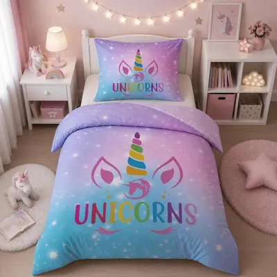 Produktbild von Kinder Bettwäsche Set 135x200 cm Einhorn Mädchen 2-teilig Mikrofaser mit Reißverschluss