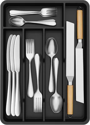 Produktbild von Schwarze Kunststoff Besteckbox mit 5 Fächern, 24 x 34 cm