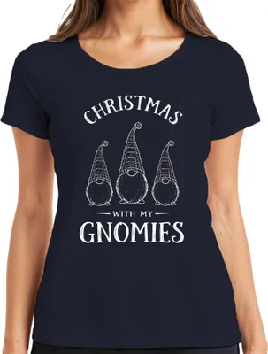Produktbild von Christmas with my Gnomies Weihnachten Weihnachtswichtel Gnome Damen T-Shirt, Navy, L