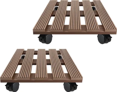 Produktbild von WPC Rollbrett Pflanzen Eckig Pflanzenroller Außenbereich Blumentopf Untersetzer mit 4 Rollen - Belastbar bis 100 kg, Braun CEEDIR