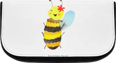 Produktbild von Mr. & Mrs. Panda kulturtäschchen Biene Happy - Weiß - Geschenk, kosmetiktasche klein, Schminktasche, Kulturbeutel, kosmetiktäschchen, Hummel