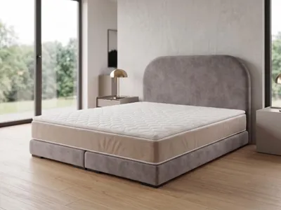 Produktbild von Polsterbett  LEON 1 mit Kopfteil, modernes gepolstertes Bett in 90 x 200 cm Farbe: Hellbraun