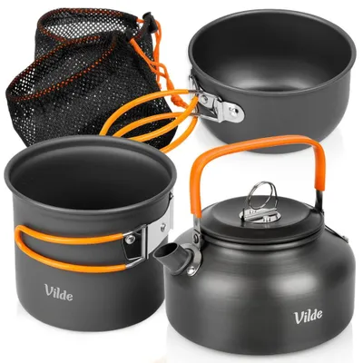 Immagine prodotto di Vilde | Set stoviglie da campeggio 4 pezzi - Pentole - Bollitore 700 ml - Alluminio