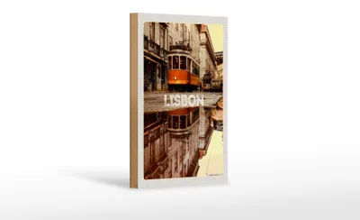 Produktbild von Holzschild Reise 12x18 cm Lissabon Europa Straßenbahn Stadt