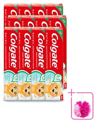 Obrázok produktu pre 12 kusov zubnej pasty Colgate Kindertandpasta s príchuťou jahody – pre deti od 0 do 2 rokov – 50 ml – výhodný balík