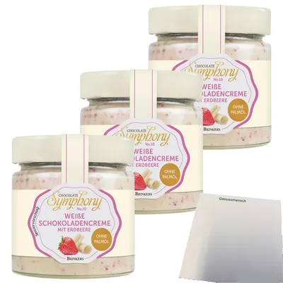 Produktbild von Brinkers Weiße Schokoladencreme Erdbeere 3er Pack (3x270g Glas) + usy Block