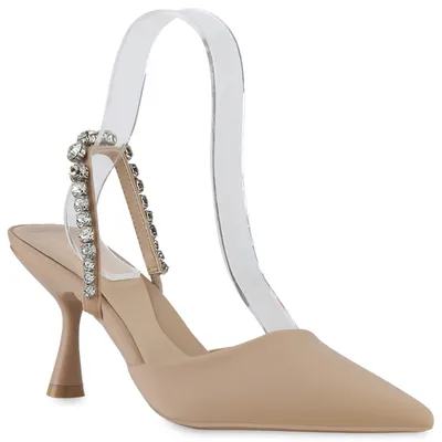Produktbild von VAN HILL Damen Pumps Slingpumps Stiletto Party Strass Schuhe 840039, Farbe: Beige, Größe: 37