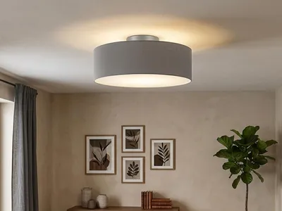 Produktbild von Deckenleuchte mit Stoff Lampenschirm Grau 40cm - Textil Deckenlampe Stoffschirm