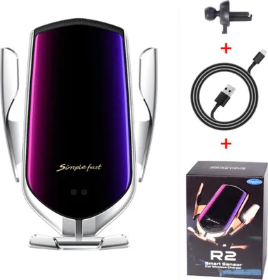 Image de Chargeur sans fil infrarouge Auto 10W Rotation 360° Fixation automatique pour téléphone portable Huawei Samsung Argent