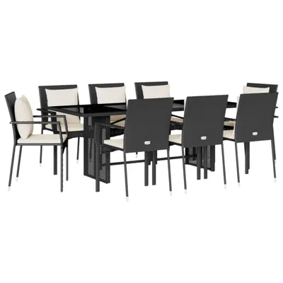 Produktbild von vidaXL 9-tlg. Garten-Essgruppe mit Kissen Schwarz Poly Rattan