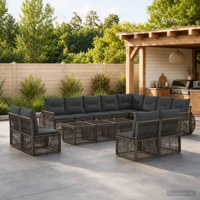 Productafbeelding van Maison Exclusive - Tuinset met 12 delen, bestaande uit een loungeset, in de kleuren grijs en donkergrijs, met een frame van polyrotan