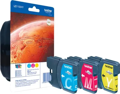 Obrázok produktu pre Brother LC1100HYRBWBP, Azúrová, Purpurová, Žltá, Atrament na pigmentovej báze, 3 kusov, 750 strany, Viacnásobné balenie