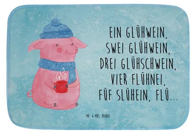 Produktbild von Mr. & Mrs. Panda Badezimmerteppich Schweinchen Glühwein - Eisblau - Geschenk, Weihnachtsmarkt, Weihnachten, Badematte, Badvorleger, Duschvorleger, Spruch, Betrunken