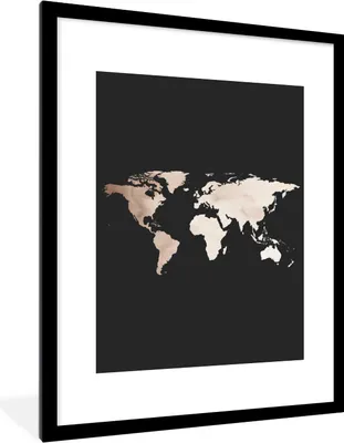 Produktbild von MuchoWow® Gerahmtes Poster Weltkarte - Weiß - Schwarz 60x80 cm - Poster mit Schwarzem Bilderrahmen Wandposter Rahmen Foto Bilder - Wohnzimmer - Dekorationen - Prämie