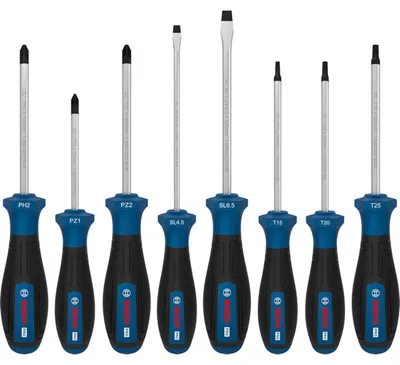 Image de Ensemble de tournevis Bosch PRO, modèles PH/PZ/SL/TX, 8 pièces - 1600A039PF
