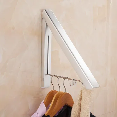 Produktbild von Klappbarer Aluminiumbügel mit Kleiderbügel, Wandhaken, Eckhaken, Balkon, Wäschetrockner, Badezimmer (einzelner Aluminiumbügel, Platz)
