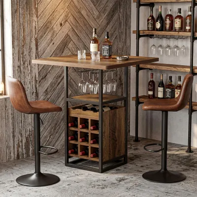 Immagine prodotto di Tribesigns Tavolino da bar quadrato da 95 cm, tavolino alto con portabicchieri, mobile portabottiglie con ripiani aperti, tavolino da bistrot, marrone