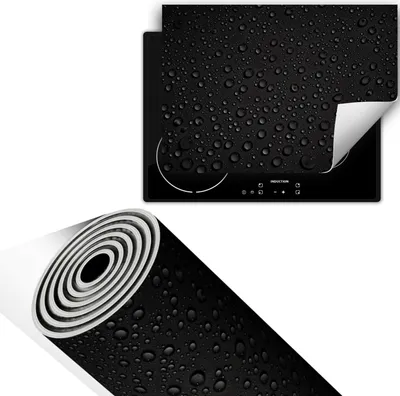 Produktbild von Herdabdeckplatte 70x52 cm Glaskeramikkochfeld Abdeckung Anti Rutsch Matte Aufrollbar, Schwarz Tropfen