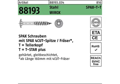 Produktbild von Tellerkopfschraube R 88193 m.Spitze/T-STAR 10 x 400/80 -T50 Stahl galvanisch verzinkt WIROX