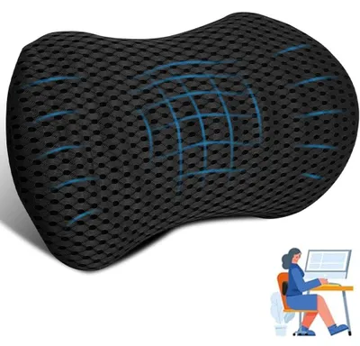Produktbild von Rückenkissen – 46x22x16 cm – Lendenkissen – Rückenstütze mit Memory-Schaum – Ergonomisches Sitzkissen – für Bürostuhl, Auto, Sofa und Bett – Schwarz