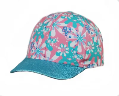 Productafbeelding van Kindermuts Baby Nellys, met bloemen en glitters - roze/mintgroen, maat 92/98, omtrek 46-50 cm