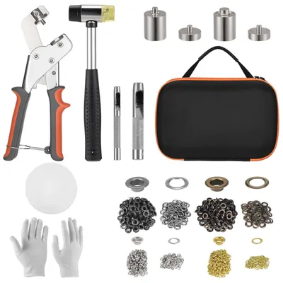 Produktbild von Ösenzange Set mit 500 Ösen (Ø 6mm 10mm) Lochzange Werkzeug Kit für Planen Stoffe Leder DIY