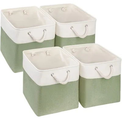 Produktbild von Stoffaufbewahrungsboxen, Körbe 25x25x25 cm zur Aufbewahrung von Spielzeug, Regalen oder im Kleiderschrank, waschbar (grün/weiß)