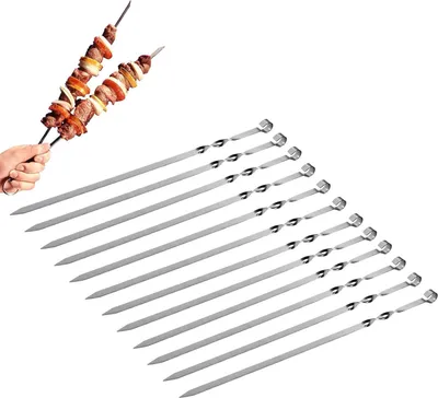 Produktbild von Grillspieße aus rostfreiem Stahl 30 cm - Set von 12 Stück für Kebab und Marshmallows - BBQ Zubehör