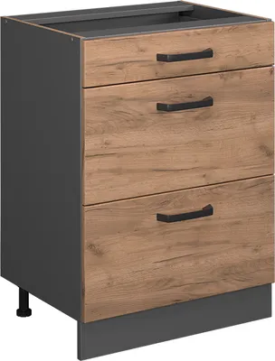 Produktbild von Vicco Küchenunterschrank R-Line, 60 cm mit Schubladen, ohne Arbeitsplatte, Goldkraft Eiche/Anthrazit