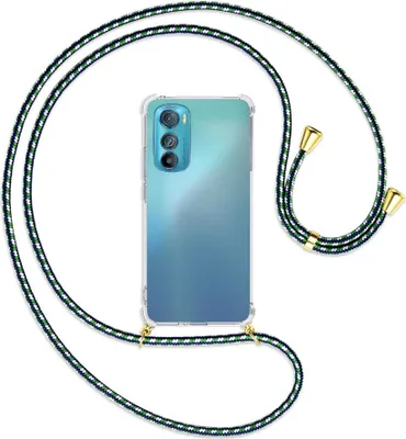 Produktbild von Handykette Backcover-Schutzhülle mit Band (Metall goldfarben) für Motorola Edge 30 5G - grün/blau/weiß