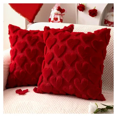 Produktbild von 2er Set Herz Kissenbezüge 45x45 cm für Valentinstag oder Muttertag - Geschenkidee zum Geburtstag, für Sofa und Bett (rot)