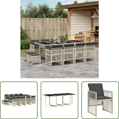 Produktbild von The Living Store 13-tlg. Garten-Essgruppe mit Kissen Hellgrau Poly Rattan