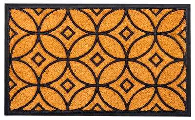 Produktbild von Relaxdays Fußmatte, Kokos & Gummi, geometrisch, 75 x 45 cm, innen & außen, rutschfeste Schmutzfangmatte, natur/schwarz