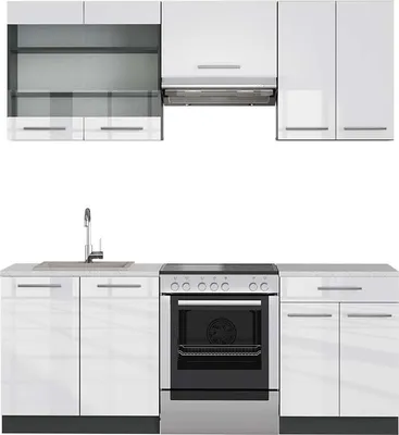 Produktbild von Küchenzeile Vicco Fame-Line Weiß Hochglanz/Anthrazit 200 cm , AP Marmor, Model 42780